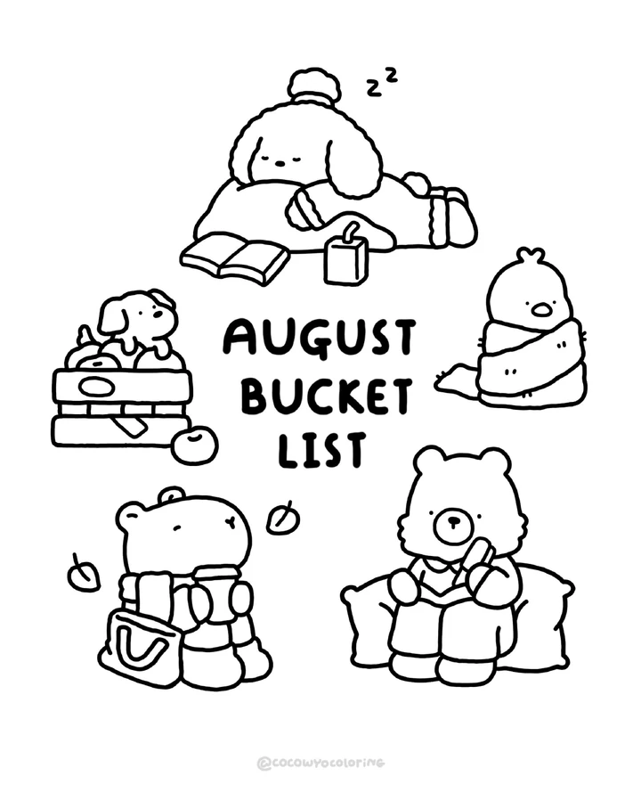 An August bucket list coloring page