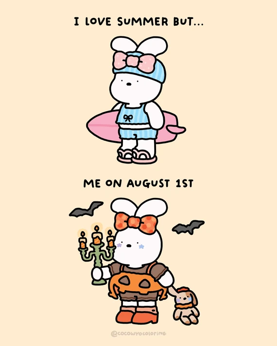 A coloring page comparing July 31st with Augtober 1st